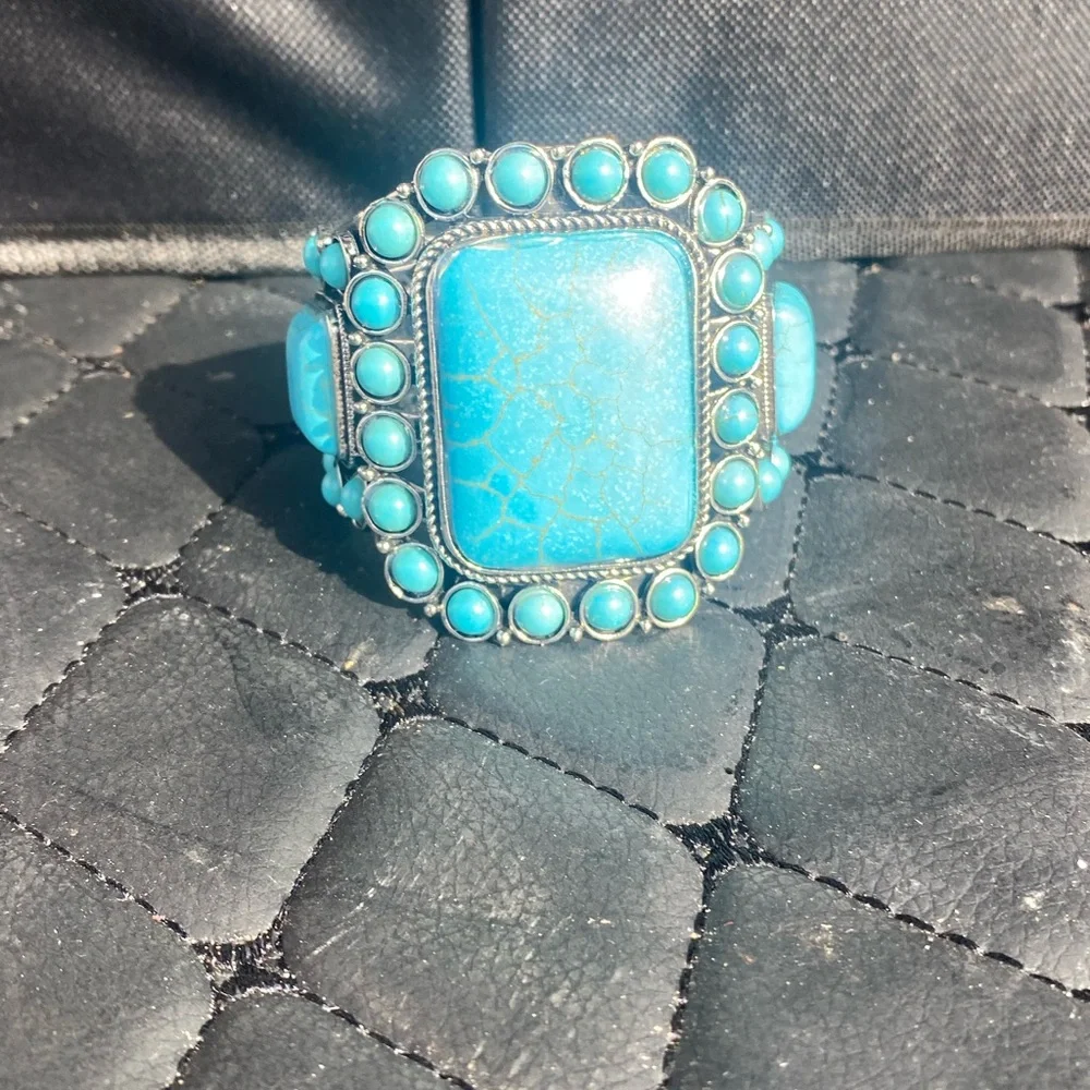Turquoise Stone Statement Cuff Bracelet